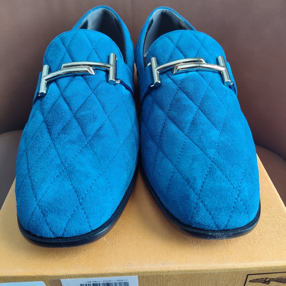 Tod's Blue Quilted Moccasins with Silver Accents